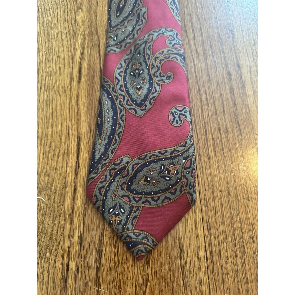 Vintage Christian Dior Monsieur Silk Tie Burgundy Navy Blue Paisley Made in USA